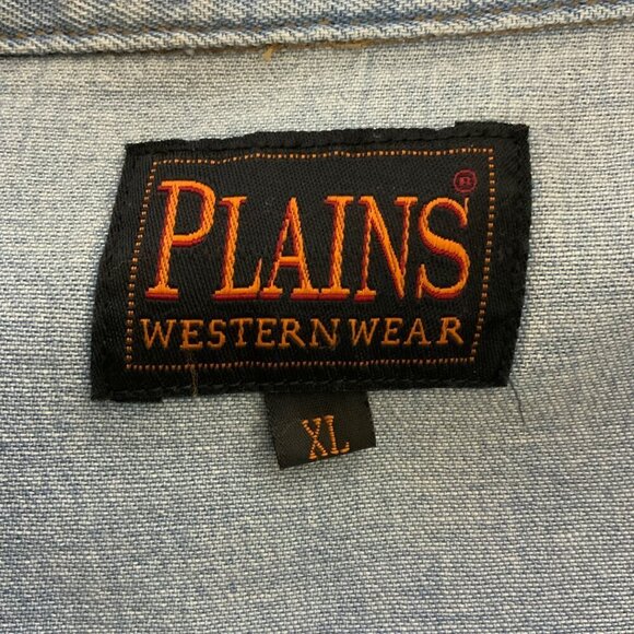 Plains Western Wear Long-Sleeve Denim Shirt XL Sawtooth Pockets Snap Closure - Picture 5 of 8